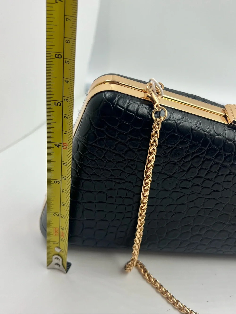 Urban Expressions Black Croc-Embossed Clutch with Gold Chain